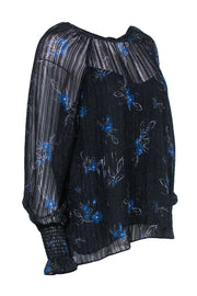 Current Boutique-Parker - Navy & Black Floral Textured Peasant Blouse Sz M
