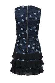 Current Boutique-Parker - Navy, Light Blue & Black Star Lace Ruffled Sheath Dress Sz 0