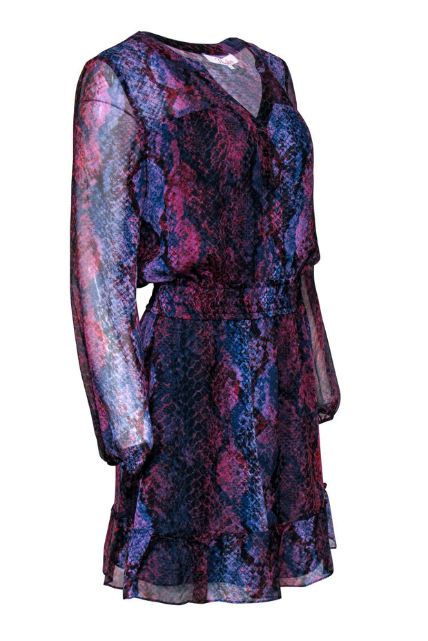 Current Boutique-Parker - Navy, Purple & Red Snakeskin Printed Peasant Dress Sz S