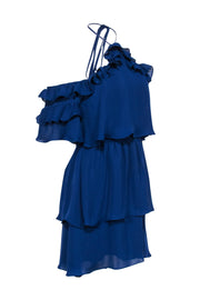 Current Boutique-Parker - Navy Ruffle Cold Shoulder Tiered Cocktail Dress Sz L