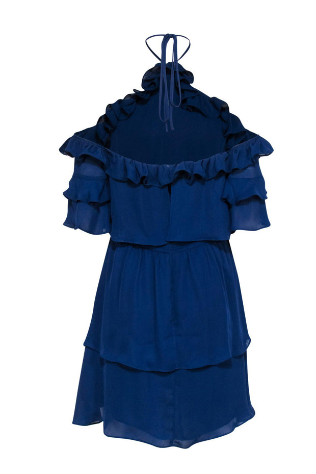 Current Boutique-Parker - Navy Ruffle Cold Shoulder Tiered Cocktail Dress Sz L