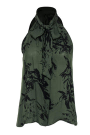 Current Boutique-Parker - Olive Green & Black Floral Tie Neck Tank Sz XS