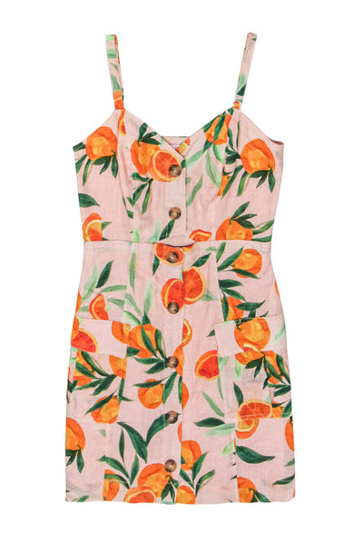 Current Boutique-Parker - Pink Orange Print Sleeveless Button-Up Sheath Dress Sz 00