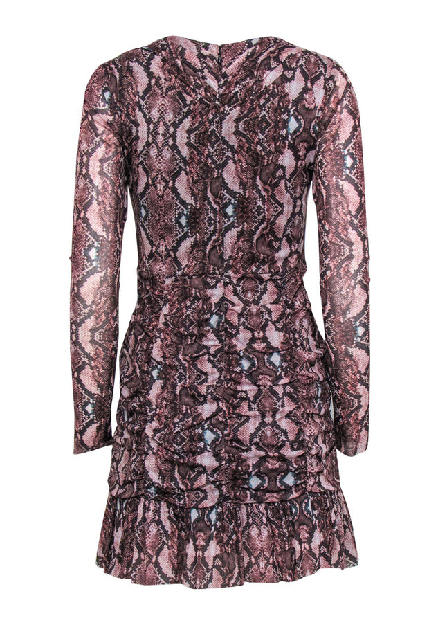 Current Boutique-Parker - Pink Snakeskin Printed Ruched Bodycon Dress Sz 8