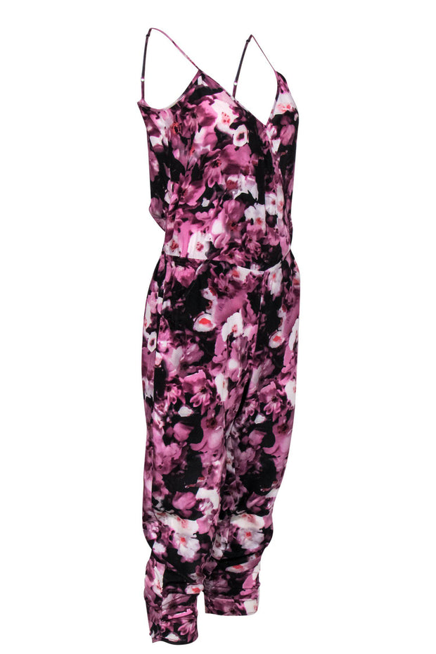 Current Boutique-Parker - Purple Floral Print Sleeveless Silk Jumpsuit Sz S