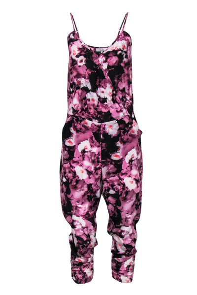 Current Boutique-Parker - Purple Floral Print Sleeveless Silk Jumpsuit Sz S