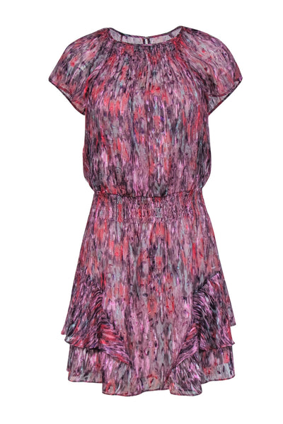 Current Boutique-Parker - Purple, Pink & Blue Marbled Flutter Sleeve Fit & Flare Dress Sz XS