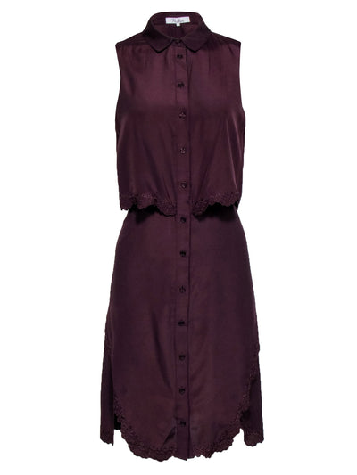 Current Boutique-Parker - Purple Sleeveless Embroider Lace Trims Button Front Dress Sz L