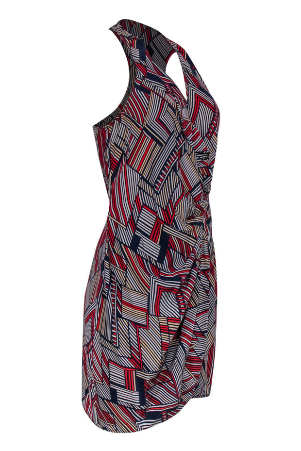 Current Boutique-Parker - Red & Blue Printed Silk Wrap Dress Sz S