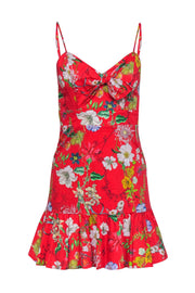 Current Boutique-Parker - Red Floral Mini Dress w/ Tie Front & Flounce Hem Sz 0