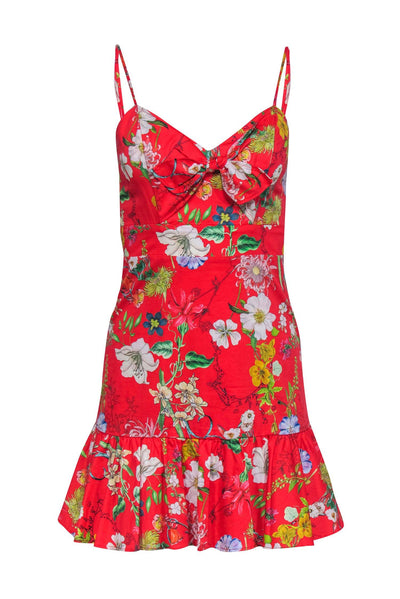 Current Boutique-Parker - Red Floral Mini Dress w/ Tie Front & Flounce Hem Sz 0