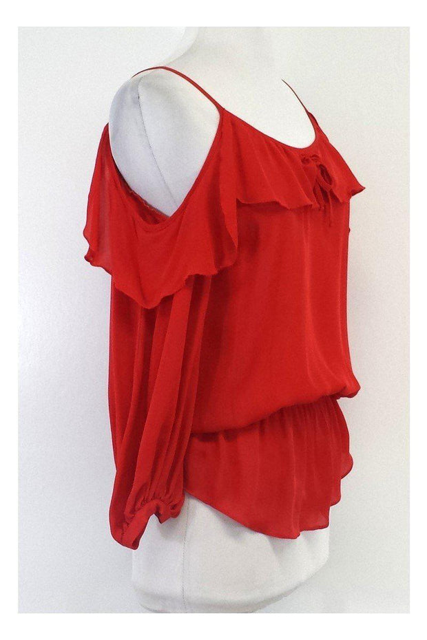 Current Boutique-Parker - Red Silk Cold Shoulder Long Sleeve Blouse Sz XS