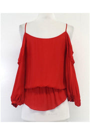 Current Boutique-Parker - Red Silk Cold Shoulder Long Sleeve Blouse Sz XS