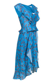 Current Boutique-Parker - Robin Egg Blue & Orange Floral Ruffled "Prairie" Maxi Dress Sz M