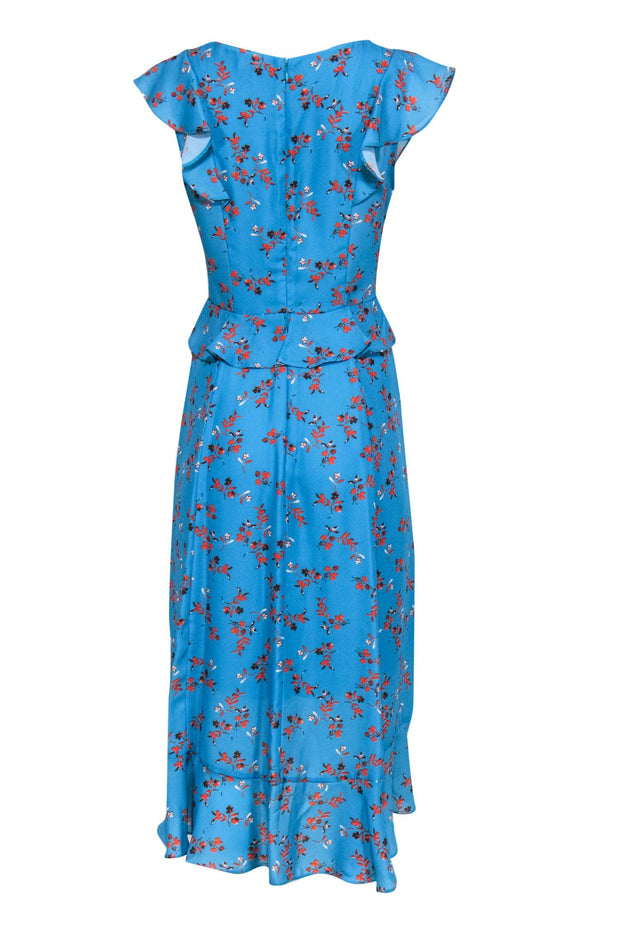 Current Boutique-Parker - Robin Egg Blue & Orange Floral Ruffled "Prairie" Maxi Dress Sz M