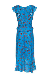 Current Boutique-Parker - Robin’s Egg Blue & Orange Floral Ruffled "Prairie" Maxi Dress Sz M