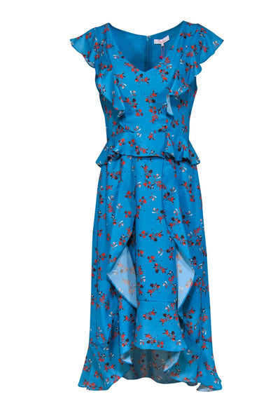 Current Boutique-Parker - Robin’s Egg Blue & Orange Floral Ruffled "Prairie" Maxi Dress Sz M