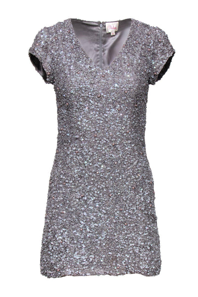 Current Boutique-Parker - Silver Sequin & Pearl Embellished Sheath Dress Sz S