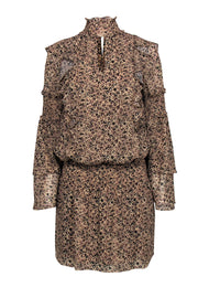 Current Boutique-Parker - Tan Leopard Print Ruffle Fit & Flare Dress Sz XS