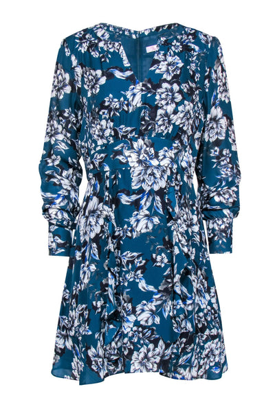 Current Boutique-Parker - Teal Floral Fitted Silk Blend Dress Sz 8