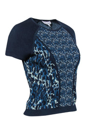Current Boutique-Parker - Teal & Navy Bandage Knit Short Sleeve Tee Sz M