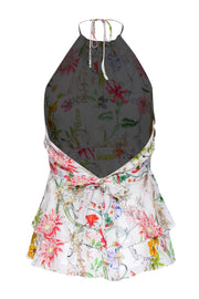 Current Boutique-Parker - White & Multicolored Floral Print Ruffle Halter Top Sz XS