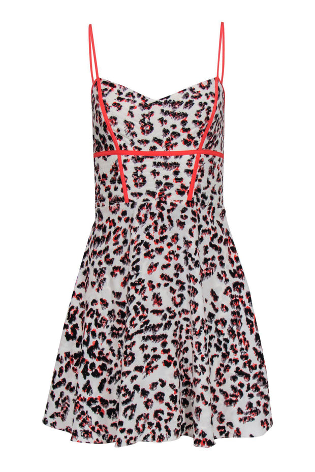 Current Boutique-Parker - White & Orange Leopard Print Sleeveless Fit & Flare Dress Sz L