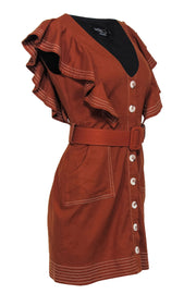 Current Boutique-Patbo - Terracotta Linen Blend Ruffled Button-Front Dress w/ Belt Sz 8