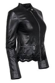Current Boutique-Patrizia Pepe - Black Leather Zip-Up Jacket w/ Lace Trim Sz 4