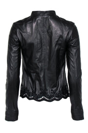 Current Boutique-Patrizia Pepe - Black Leather Zip-Up Jacket w/ Lace Trim Sz 4