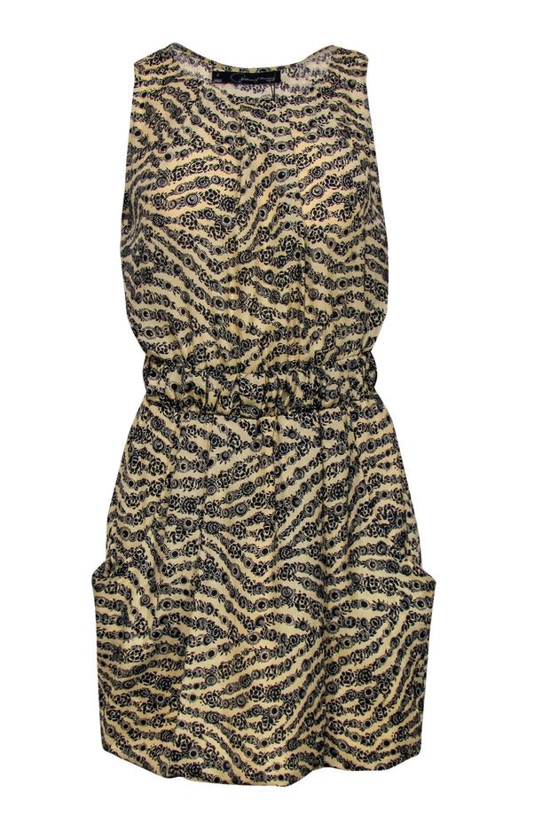 Current Boutique-Patterson J. Kincaid - Beige & Black Bohemian Print Sleeveless Fit & Flare Dress Sz S