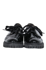Current Boutique-Paul Green - Black Patent Leather Lace-Up Platform Loafers w/ Gem Embellishments Sz 8