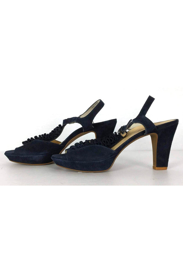 Current Boutique-Paul Green - Navy Suede Sandals w/ Ruffle Sz 9.5