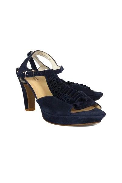 Current Boutique-Paul Green - Navy Suede Sandals w/ Ruffle Sz 9.5
