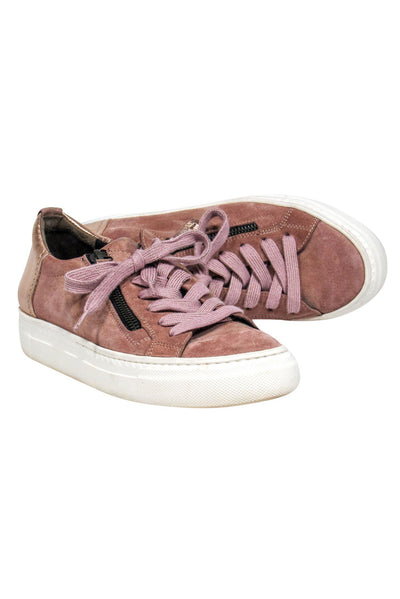 Current Boutique-Paul Green - Pink Suede Lace-Up Sneakers w/ Metallic Trim & Zippers Sz 6.5