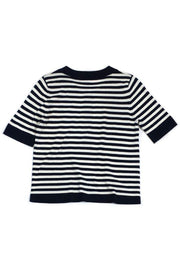 Current Boutique-Paul & Joe - White & Navy Striped Short Sleeve Sweater Sz L