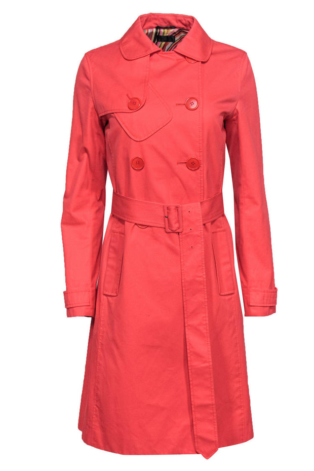 Current Boutique-Paul Smith - Coral Double Breasted Trench Coat Sz 6