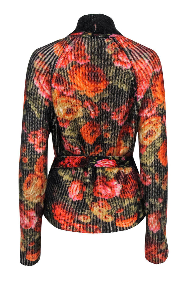 Current Boutique-Paul Smith - Grey, Red & Orange Floral Print Knit Cardigan w/ Belt Sz M