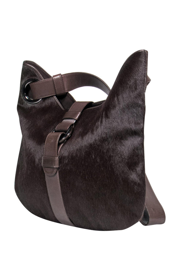 Current Boutique-Perrin - Brown Horsehair Large Shoulder Tote