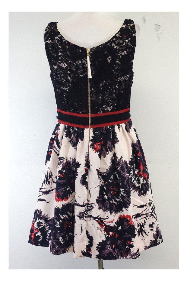 Current Boutique-Peter Som - Black & Pink Print Lace Sleeveless Dress Sz 10