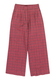 Current Boutique-Peter Som - Pink Plaid Wide Leg Wool Trousers Sz 2