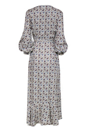 Current Boutique-Petersyn - Cream, Burgundy & Blue Floral Print Wrap Maxi Dress Sz L
