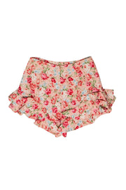 Current Boutique-Petersyn - Pink Floral Print High Waisted Ruffle Shorts Sz XS