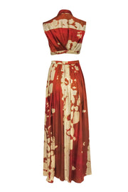 Current Boutique-Petersyn - Rust & Cream Marbled Satin "Trelly" Maxi Dress w/ Cutouts Sz XS