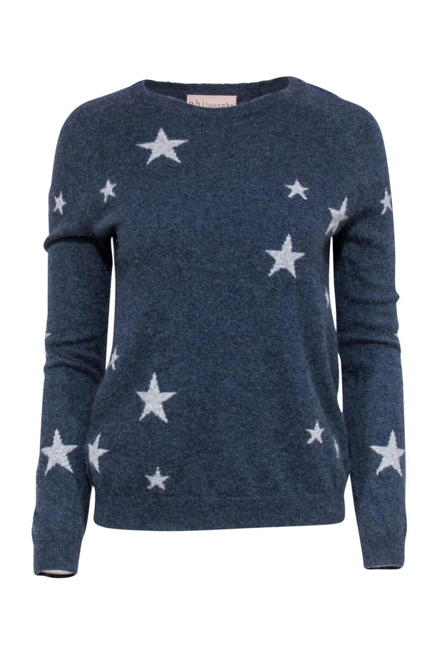 Current Boutique-Philosophy - Navy Star Print Cashmere Sweater Sz M