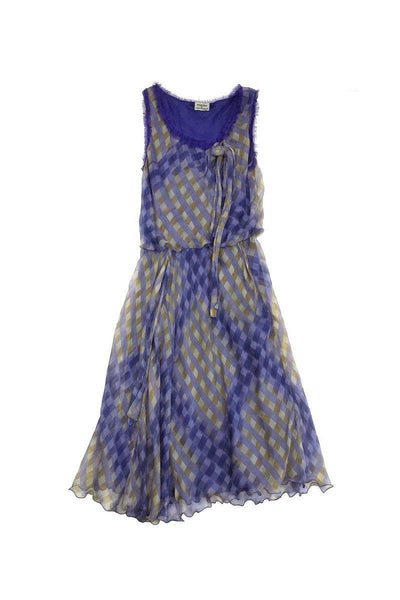 Current Boutique-Philosophy di Alberta Ferretti - Purple Print Raw Edge Detail Sleeveless Dress Sz 6