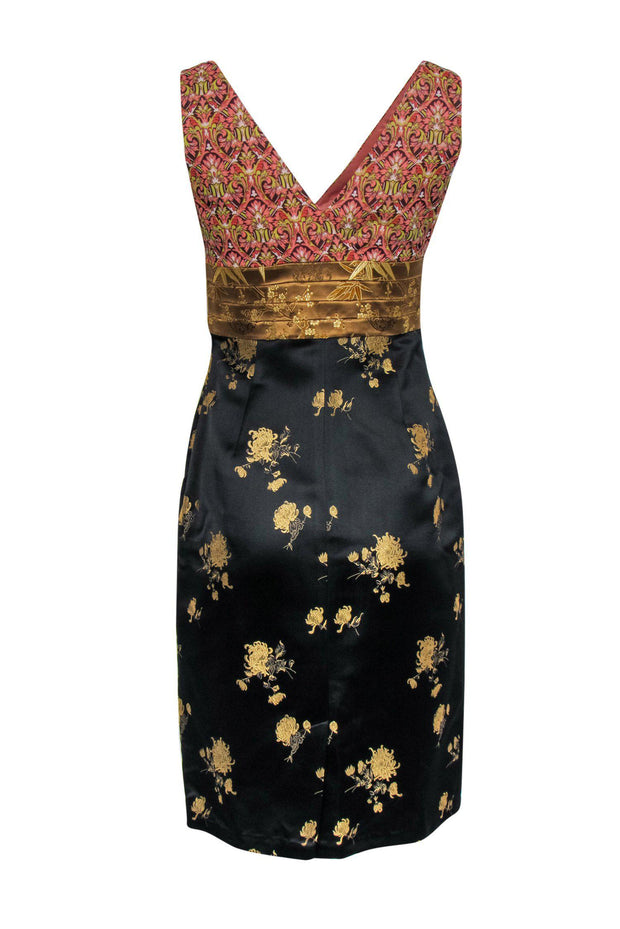 Current Boutique-Phoebe Couture - Paisley & Chinoiserie Embroidered Pleated Sheath Dress Sz 4
