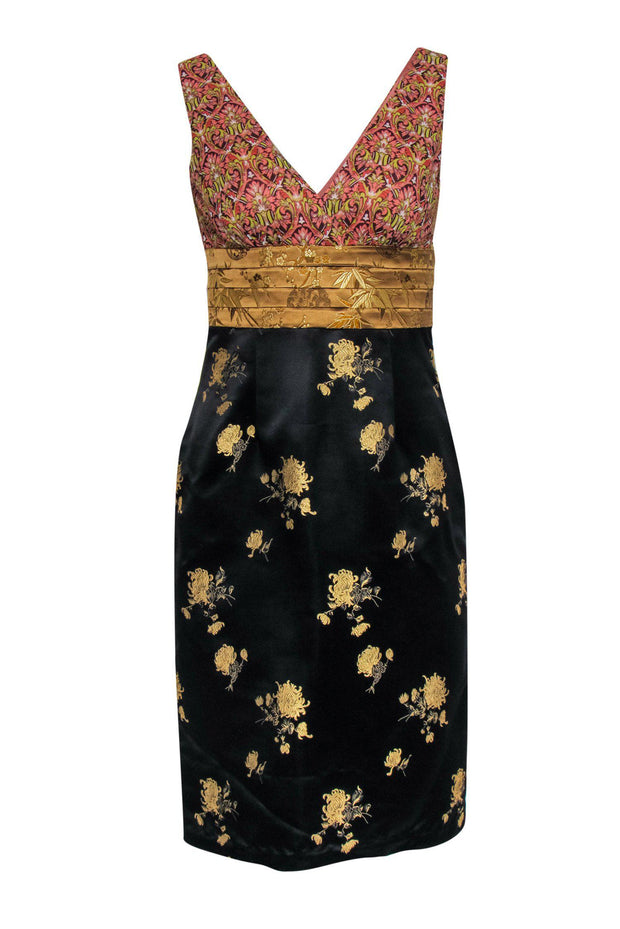 Current Boutique-Phoebe Couture - Paisley & Chinoiserie Embroidered Pleated Sheath Dress Sz 4