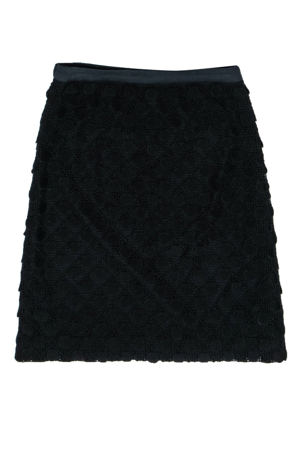 Current Boutique-Piazza Sempione - Black & Navy Cotton Eyelet Pencil Skirt w/ Polka Dots Sz 10
