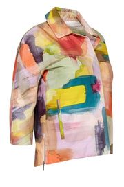 Current Boutique-Piazza Sempione - Multicolored Watercolor Print Quarter Sleeve Button-Up Jacket Sz 2